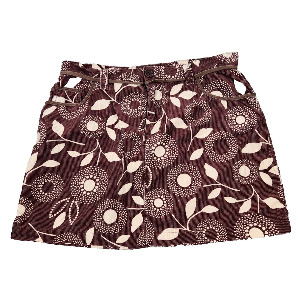 Boden Corduroy Floral Print Mini Skirt with Cutout Waist and Belt Detail